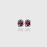 RED SQUARE CUT SAPHIRE EARRINGS [SILVER]