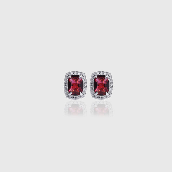 RED SQUARE CUT SAPHIRE EARRINGS [SILVER]