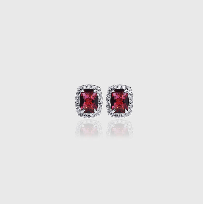 RED SQUARE CUT SAPHIRE EARRINGS [SILVER]