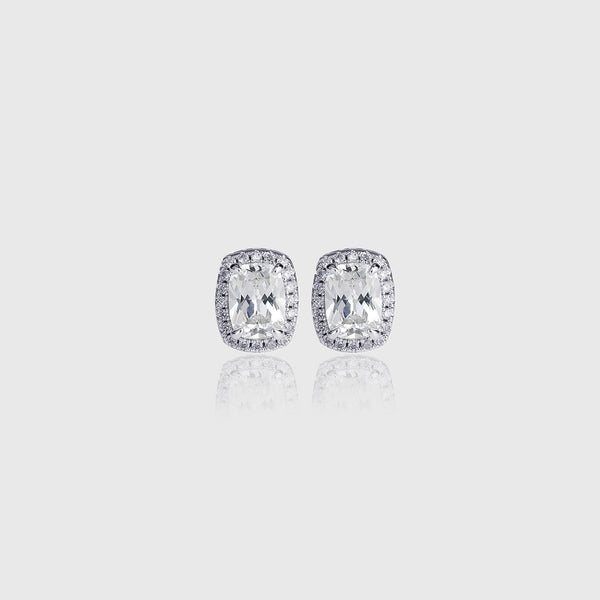 WHITE SQUARE CUT SAPHIRE EARRINGS [18K WHITE GOLD]
