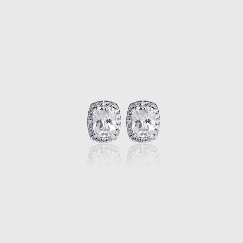 WHITE SQUARE CUT SAPHIRE EARRINGS [18K WHITE GOLD]
