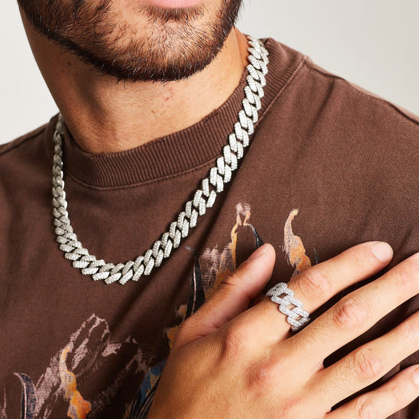 ICED DIAMOND PRONG CUBAN RING [18K WHITE GOLD]