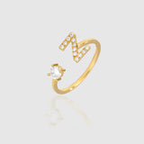 WOMENS ICED A-Z INITIAL LETTERS OPEN RING [18K GOLD]