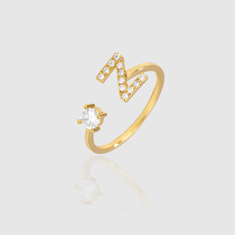 WOMENS ICED A-Z INITIAL LETTERS OPEN RING [18K GOLD]