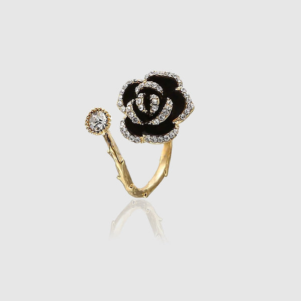 WOMENS ADJUSTABLE ICED BLACK RED ROSE RING - Malvos
