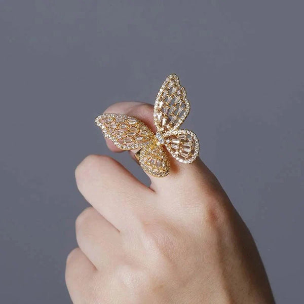 WOMENS BAGUETTE STONE BUTTERFLY RING - Malvos