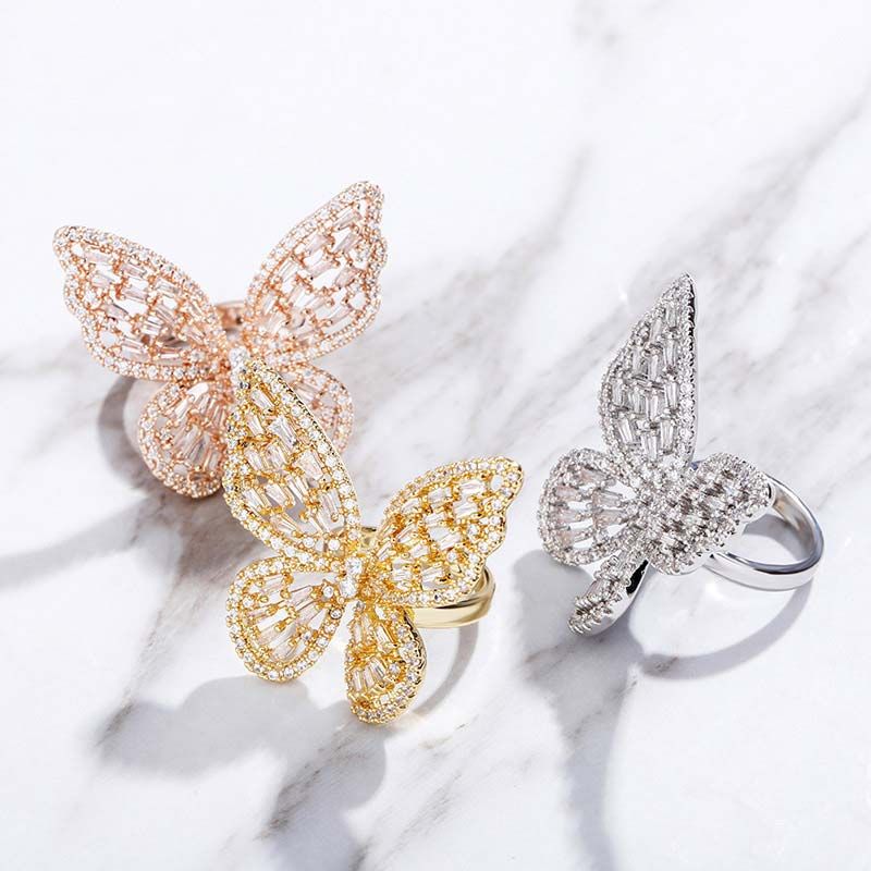 WOMENS BAGUETTE STONE BUTTERFLY RING - Malvos