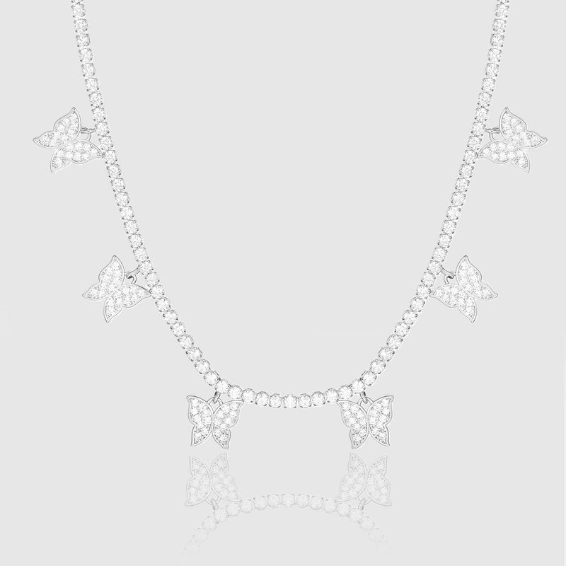 WOMENS BUTTERFLY TENNIS CHAIN [WHITE GOLD] - Malvos