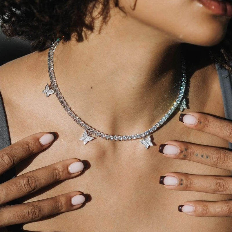 WOMENS BUTTERFLY TENNIS CHAIN [WHITE GOLD] - Malvos