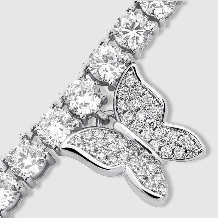 WOMENS BUTTERFLY TENNIS CHAIN [WHITE GOLD] - Malvos