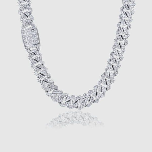 WOMEN'S DIAMOND PRONG CUBAN CHAIN [WHITE GOLD] 12MM - Malvos