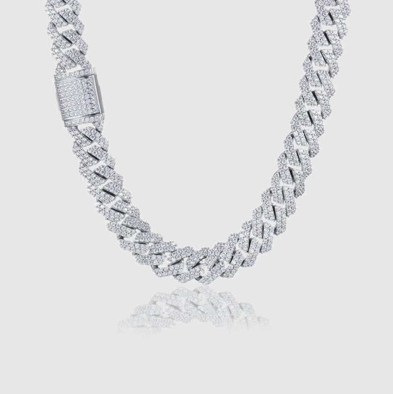 WOMEN'S DIAMOND PRONG CUBAN CHAIN [WHITE GOLD] 12MM - Malvos