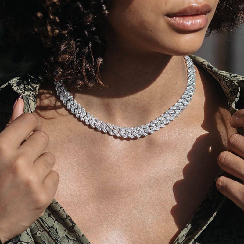 WOMEN'S DIAMOND PRONG CUBAN CHAIN [WHITE GOLD] 12MM - Malvos