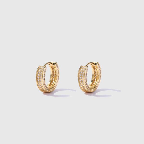 WOMEN'S DOUBLE ICED HOOP EARRINGS [18K GOLD] - Malvos