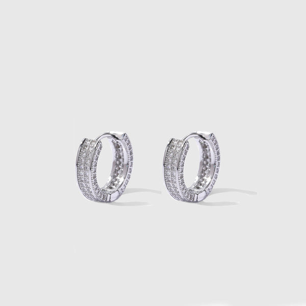 WOMEN'S DOUBLE ICED HOOP EARRINGS [WHITE GOLD] - Malvos