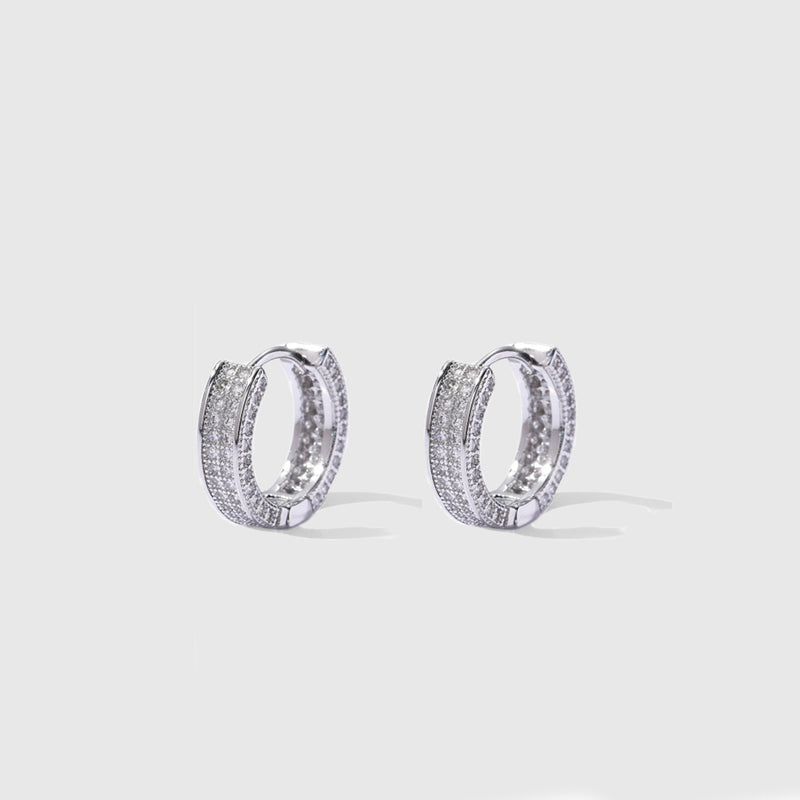 WOMEN'S DOUBLE ICED HOOP EARRINGS [WHITE GOLD] - Malvos