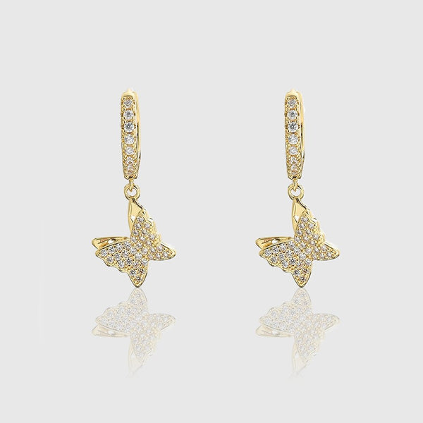 WOMENS ICED BUTTERFLY DANGLE EARRINGS [GOLD) - Malvos