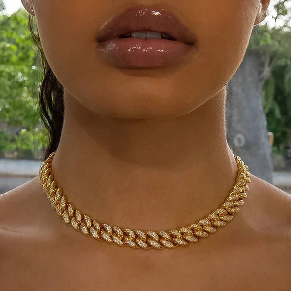 WOMEN'S ICED CUBAN CHAIN [18K GOLD] 8MM - Malvos