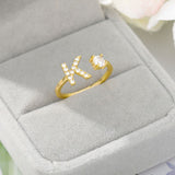 WOMENS MALVOS ICED A-Z INITIAL LETTERS OPEN RING [GOLD] - Malvos