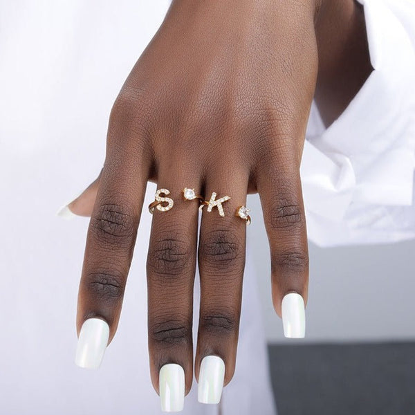 WOMENS MALVOS ICED A-Z INITIAL LETTERS OPEN RING [GOLD] - Malvos