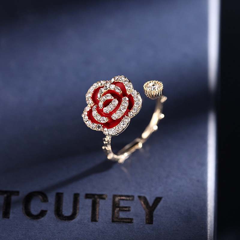 WOMENS MALVOS ICED BLACK RED ROSE RING - Malvos