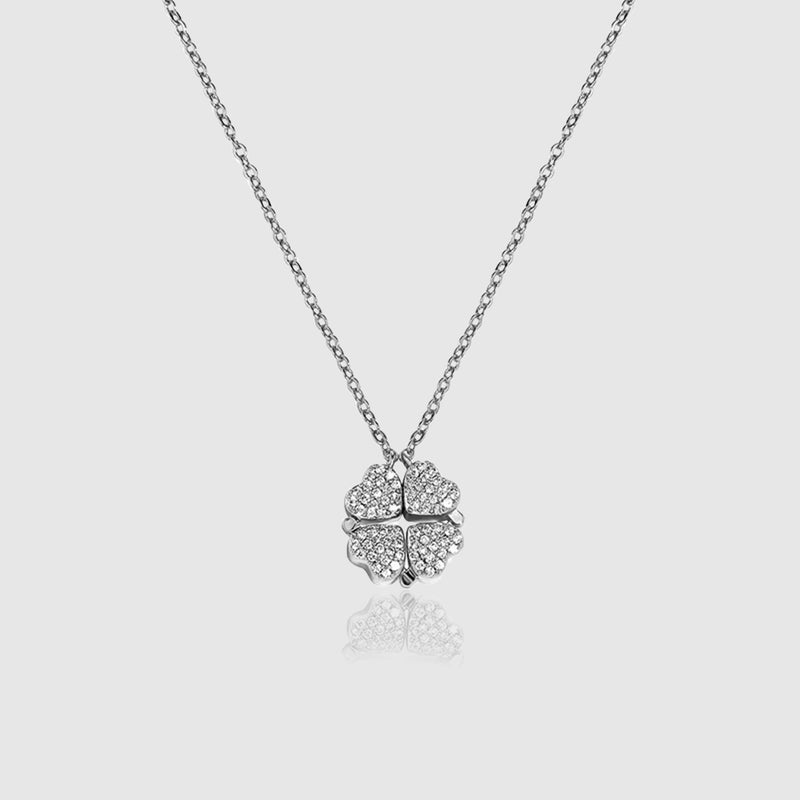 WOMENS MALVOS MAGNETIC MICRO FOUR LEAF CLOVER NECKLACE [SILVER] - Malvos