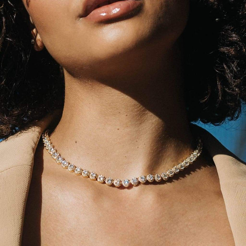 WOMENS OVAL CLUSTER TENNIS CHAIN [GOLD] 8MM - Malvos